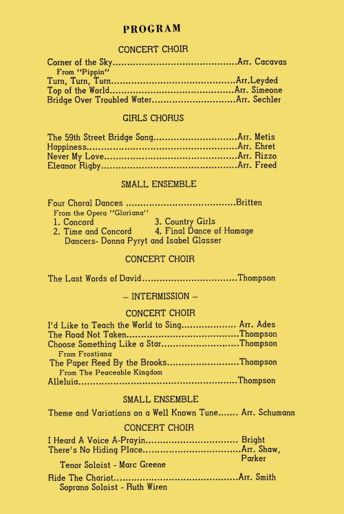 Spring Concert -June 9, 1974- Musical Selections