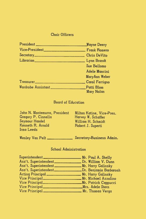 Spring Concert -June 9, 1974- Choir Officers and Paramus School Board